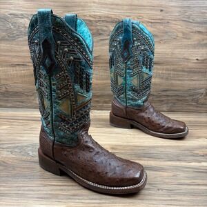 Corral Womens 7.5M Turquoise Copper Studs Full Quill Ostrich Western Boots A4059